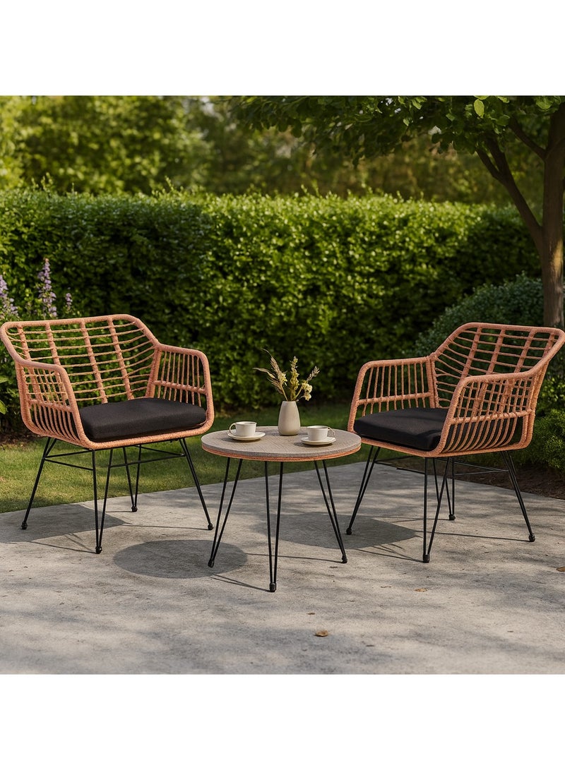 Harmony Home طقم بيسرو حديقة من 3 قطع من هارموني هوم – أثاث خارجي من الروطان مع 2 كرسي وطاولة زجاجية – مثالي للشرفة، الحديقة، الفناء الخلفي والشقة – تشطيب طبيعي - Image 1