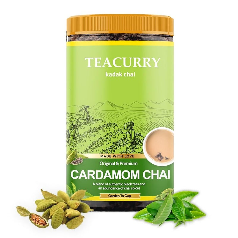 TEACURRY Cardamom Chai (100 Grams, 50 Cups)-Cardamom Chai For Digestion And Immunity-100% Natural Elachi Assam Tea With Real Cardamom|Refreshing & Tasteful Elachi Cardamom Chai - Image 1