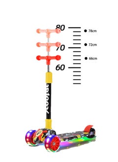 Generic Flash wheel music light folding kick scooter for kids,3 wheels toddlers scooter for 6 years old boys and girls learn to steer black kids scooter 3 adjustable height extra wide deck  - Image 3