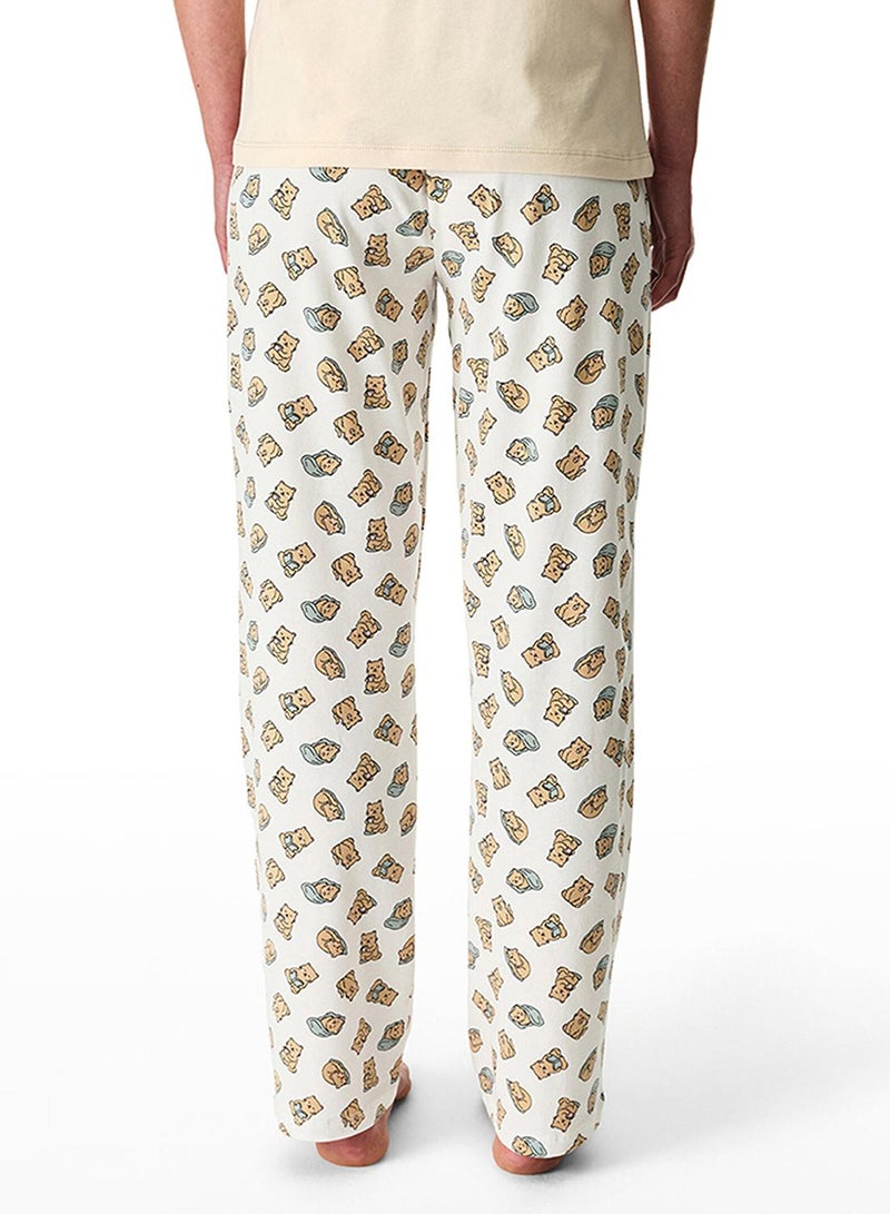 Penti Women's Cotton Lounge Slow Today Shorts Sleeve Pajama Set - Pastel Beige - Image 4
