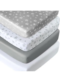 Moonsea Moonsea Crib Sheets for Boys or Girls 4 Pack, Fitted Crib Sheet for Standard Size Crib and Toddler Mattresses, Soft and Breathable Crib Sheets Baby Gift Boy Set, White  - Image 1