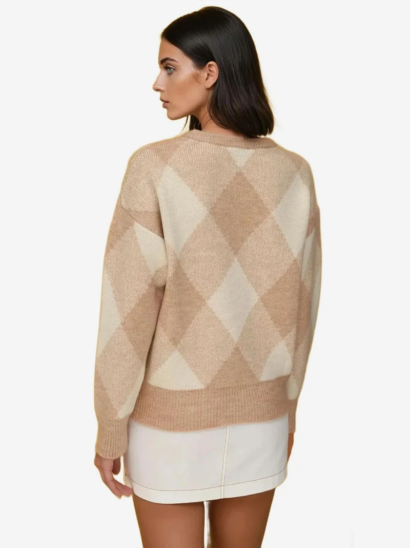 HICCUP Diamond Patterned Crew Neck Sweater