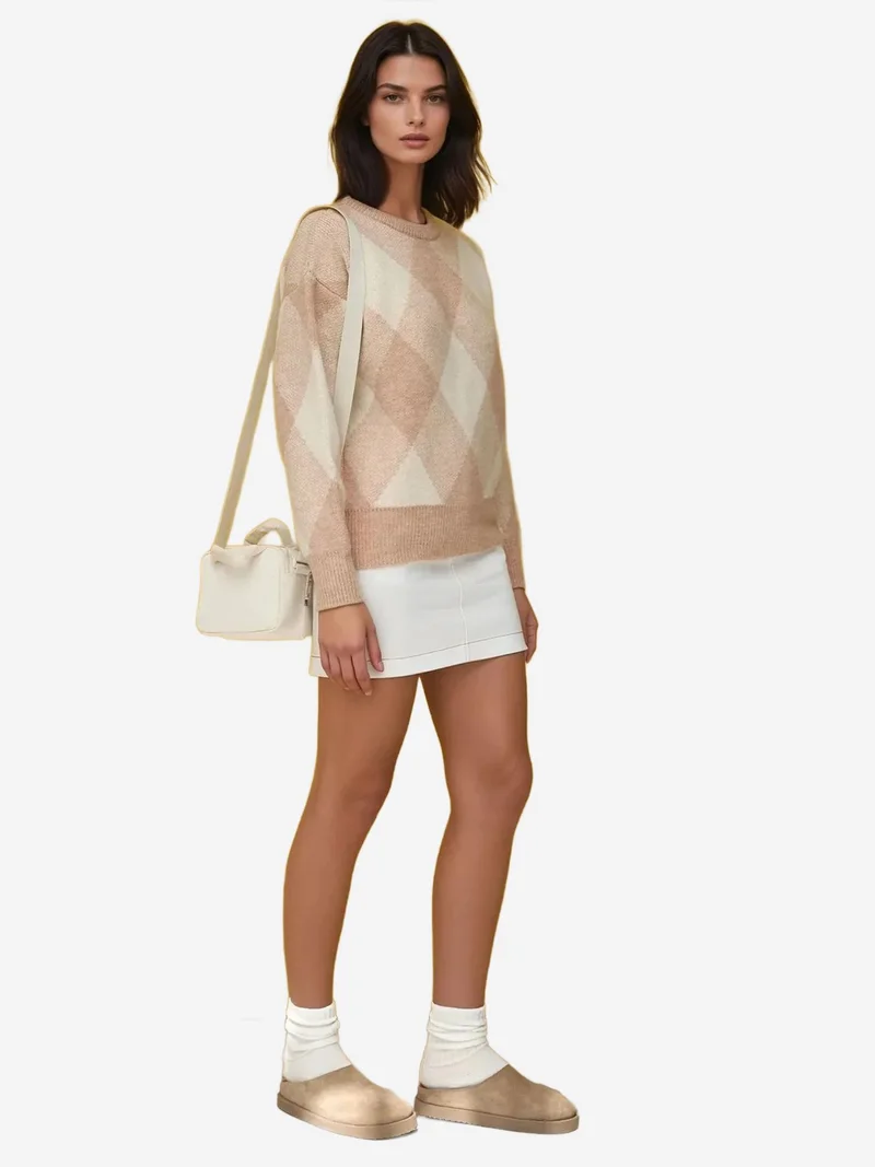 HICCUP Diamond Patterned Crew Neck Sweater