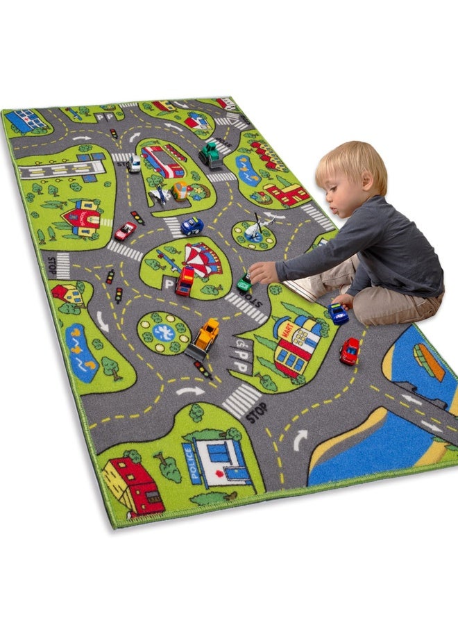 MAPIXO Large Kids Carpet Playmat Rug 52 x 32 with NonSlip Backing City Life Play Mat for Playing with Car Toy Game Area for Baby Toddler Kid Child Educational Learn Road Traffic in Bedroom Classroom - Image 1