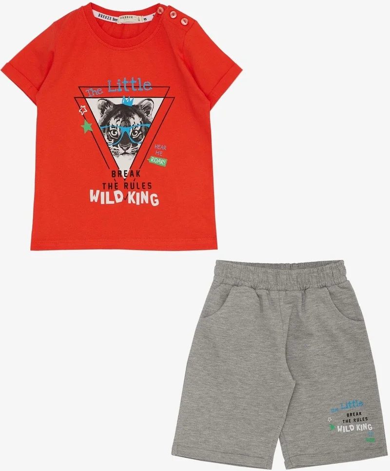 Breeze Boy Shorts Set King Lion Printed 1-4 Years, Pomegranate Flower