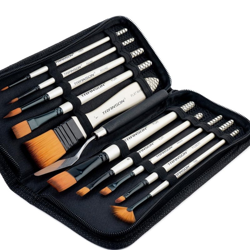 Transon Paint Brush Kit 10pcs Art Brushes and 1 Paint Spatula with Brush Case - Image 1