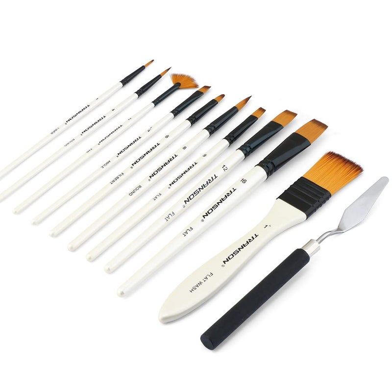 Transon Paint Brush Kit 10pcs Art Brushes and 1 Paint Spatula with Brush Case - Image 3