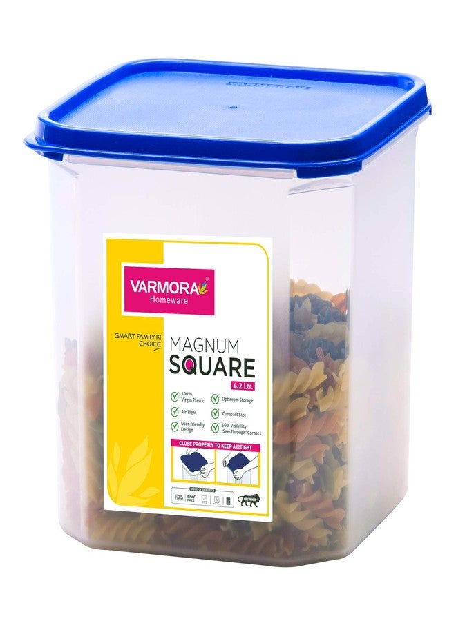 Varmora Magnum Plastic Square Smart Kitchen Storage Container Lid (4.2 L, Blue, Pack of 3) - Image 2