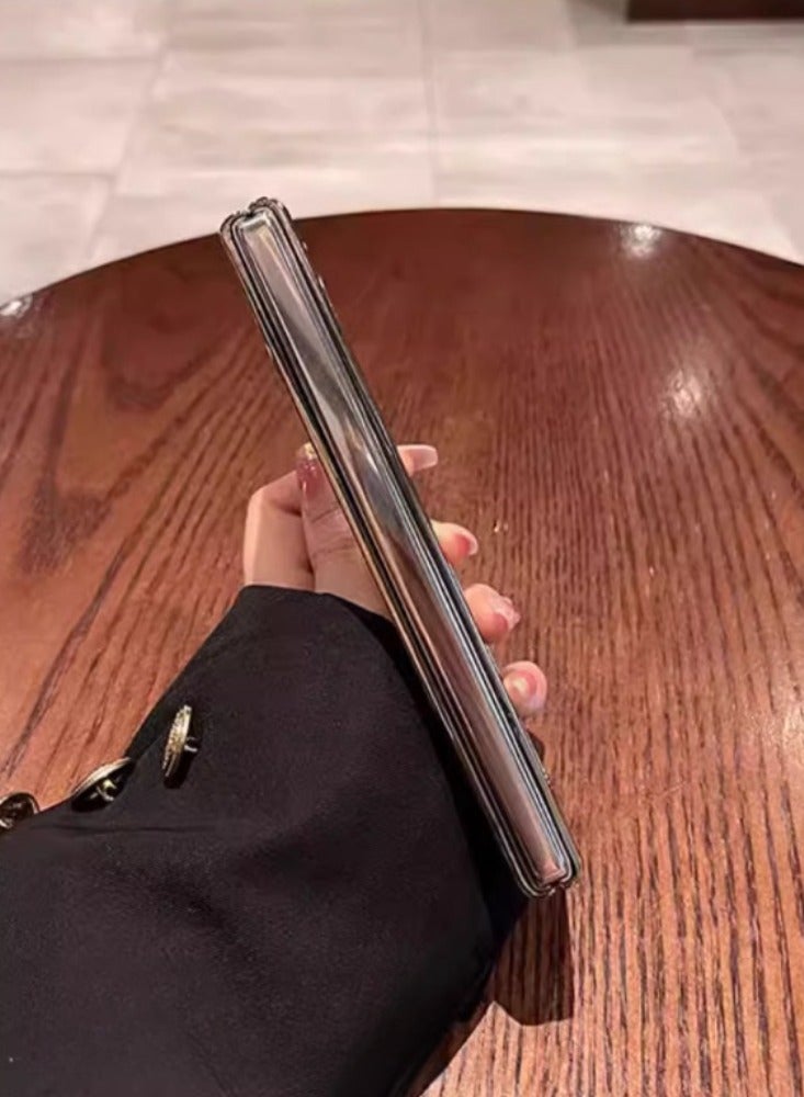 High End Retro Brown Electroplated Ultra-thin Leather Lychee Pattern Huawei Matex3 Phone Case New Folding Screen [Ultra-thin Electroplated Leather Lychee Pattern gray blue] - Image 4