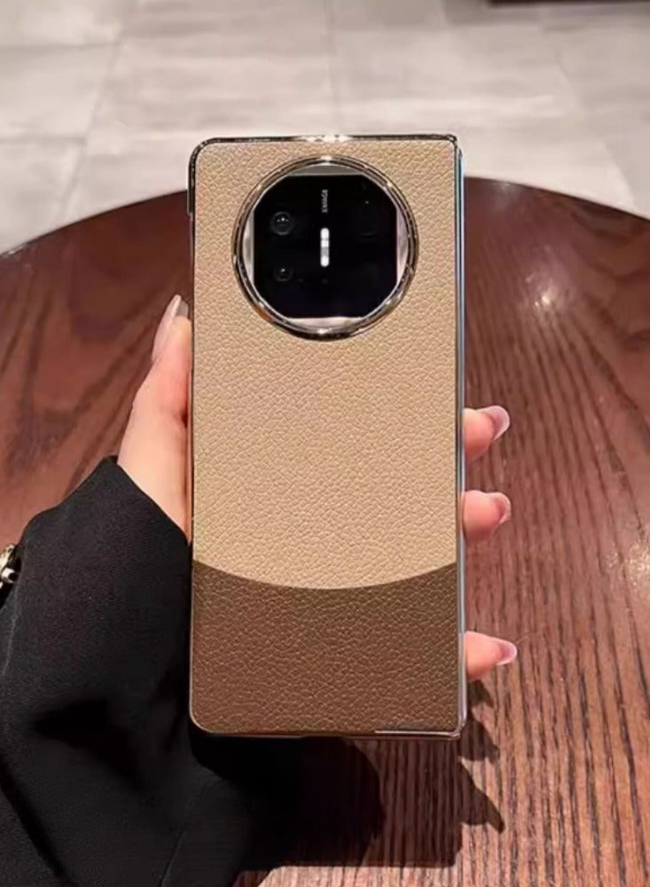 High End Retro Brown Electroplated Ultra-thin Leather Lychee Pattern Huawei Matex3 Phone Case New Folding Screen [Ultra-thin Electroplated Leather Lychee Pattern gray blue] - Image 2