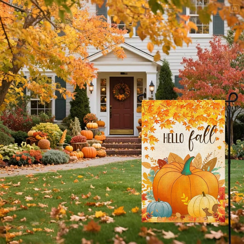 Agroon Hello Fall Pumpkin Leaf Garden Flag 12x18 Inch, Double Sided Autumn Thanksgiving Holiday Burlap Yard Flag for Outdoor Decoration - Image 3