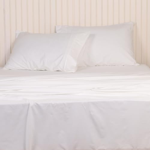 LINENWALAS 100% Pure Cotton 300 TC Percale Linen Bedsheet For Double Bed Size Bedding With Pillow Cover For Bedroom, Soft Smooth Crisp Hotel Quality Flat Bedsheets (100X90 Inch, White) - Image 3