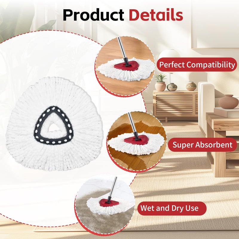 ANREKEYH Spin Mop Replacement Mop Compatible with O Cedar 1 Tank System, 2 Microfiber Mop Heads Replacements, 58" Mop Replace Handle, 1 Scrub Brush Attachment and 1 Mop Base for Ocedar EasyWring Spin Mop - Image 4
