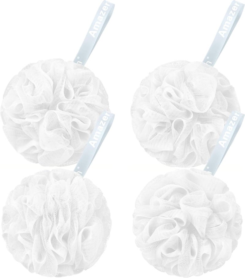 AmazerBath Loofah Sponge 60g/Piece, Exfoliating Bath Sponge Body Scrubber - Loofa Set of 4 - Snow White