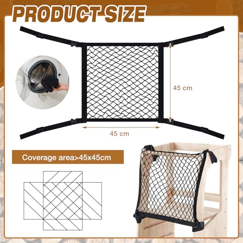Silipull Toddlers Tower Safety Net Guard for Toddlers Learning Tower Safety Net for Kitchen Learning Step Tool Black1772 x 1772 Inch - Image 3
