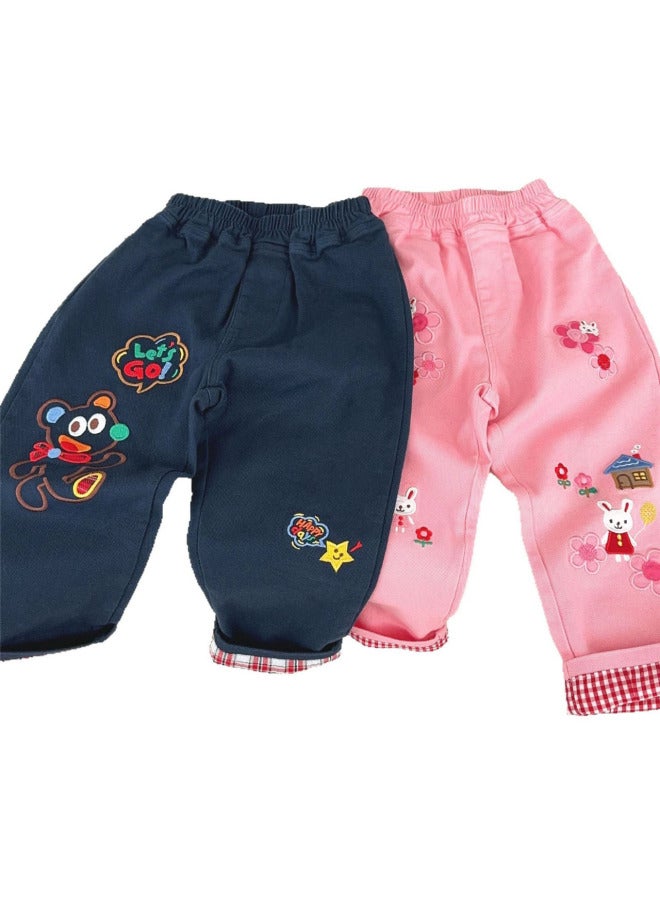 Spring/autumn New Style Boys Casual Pants Soft And Comfortable Cartoon Embroidery Outing Woven Roll-up Hem Long Pants - Image 5