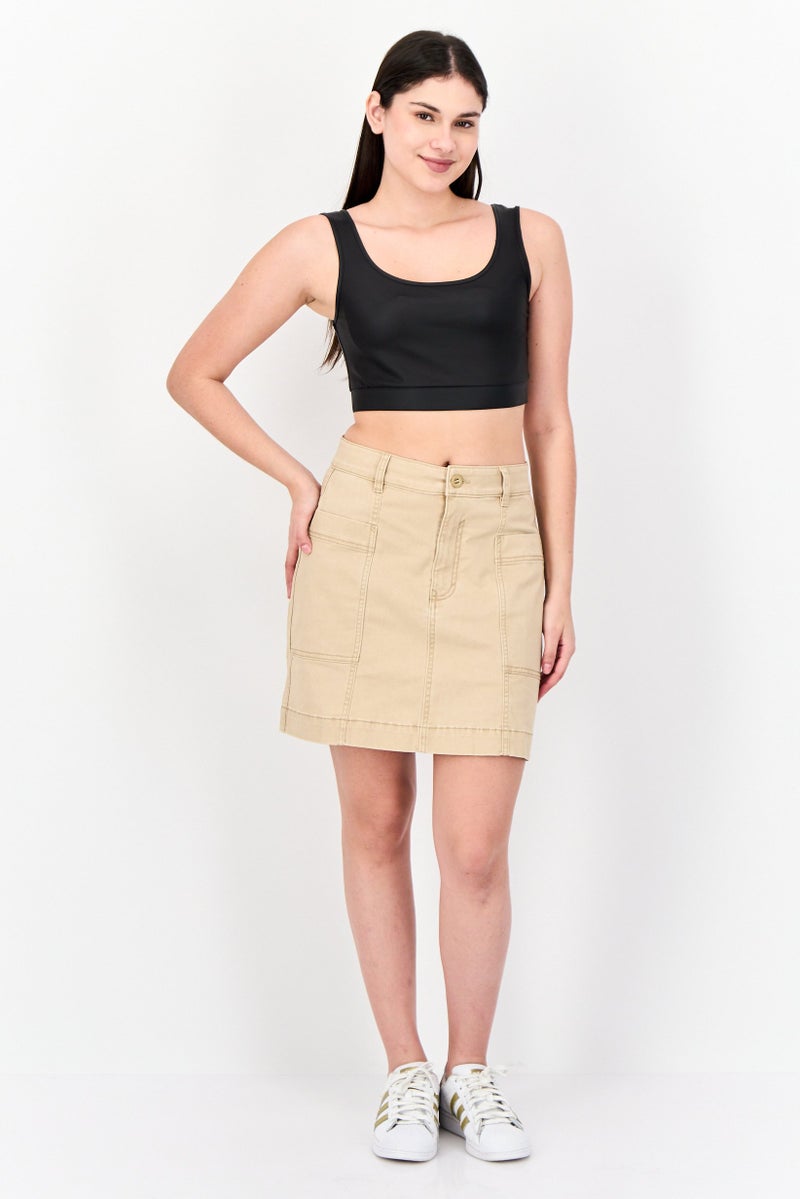 ESPRIT Women Solid Mini Skirt, Tan - Image 3