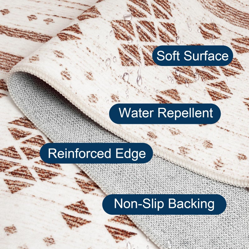 BESTSWEETIE 5x7 Area Rug for Living Room Washable Rug Moroccan Farmhouse Neutral Geometric Low Pile Water Repellent Non-Slip Soft Rug for Dining Room Bedroom Cream/Brown - Image 4