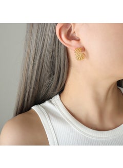 Generic Titanium Steel Bead Mesh C- shaped Earrings Niche Design Sensibility Hong Kong Style Plated Earrings Jewelry F216-gold earrings 