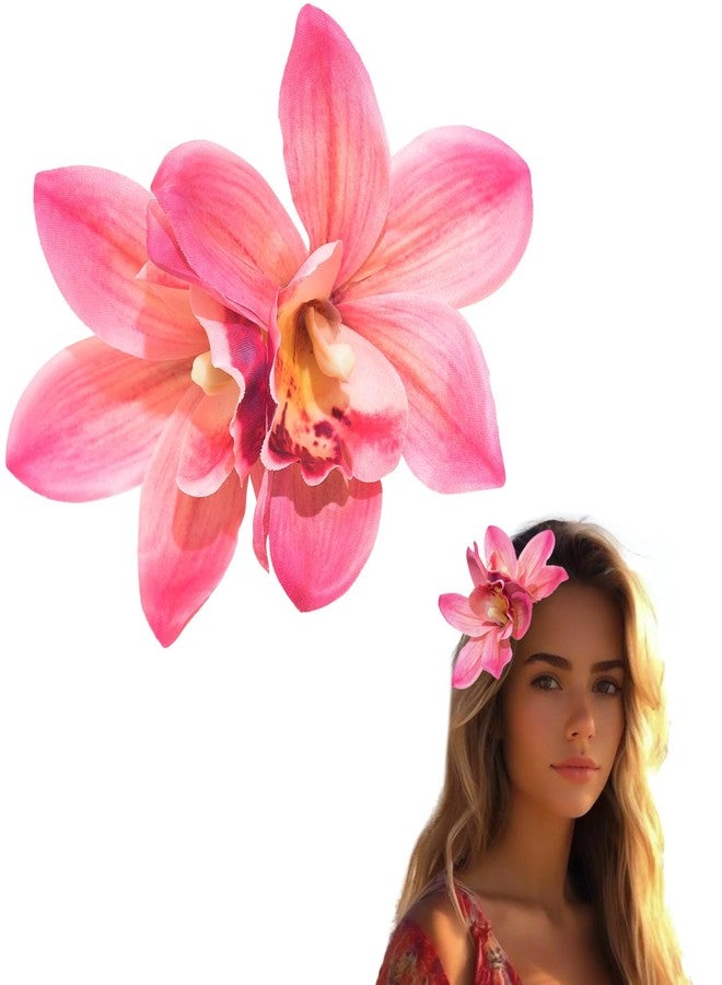 Jeffan 1 PCS Orchid Flower Hair Clips, 6Inch Large Hawaiian Artificial Flower Hair Barrettes Hibiscus Hair Clips for Wedding Bridal Beach Party - Image 1