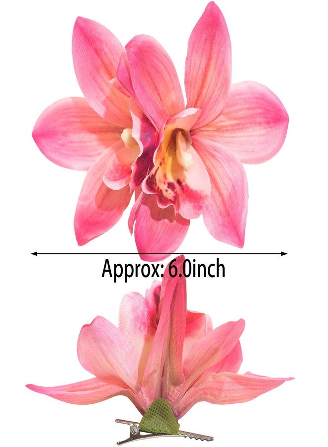 Jeffan 1 PCS Orchid Flower Hair Clips, 6Inch Large Hawaiian Artificial Flower Hair Barrettes Hibiscus Hair Clips for Wedding Bridal Beach Party - Image 2