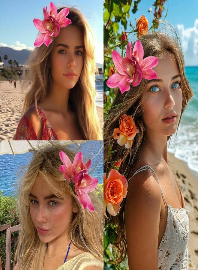 Jeffan 1 PCS Orchid Flower Hair Clips, 6Inch Large Hawaiian Artificial Flower Hair Barrettes Hibiscus Hair Clips for Wedding Bridal Beach Party - Image 5