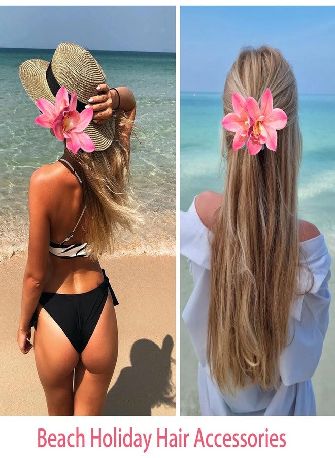 Jeffan 1 PCS Orchid Flower Hair Clips, 6Inch Large Hawaiian Artificial Flower Hair Barrettes Hibiscus Hair Clips for Wedding Bridal Beach Party - Image 4
