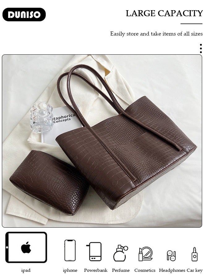 DUNISO Women's Shoulder Tote Bag Faux Leather Handbag for Women Large Capacity Messenger Fashionable Travel Shoulder Bag for Ladies Girls College Students - Image 2