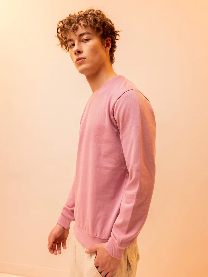 Beyoung Solid Pastel Pink Men Sweatshirts