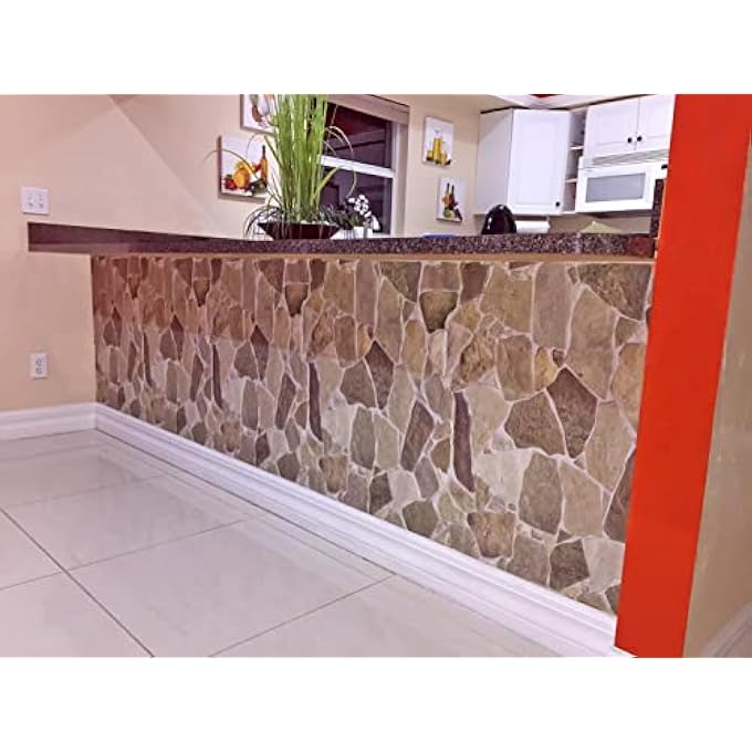 REAZ245WB-10 BROWN BEIGE FAUX STONE PVC 3D WALL PANEL, 3.2 FT X 2.1 FT (98CM X 63CM), INTERIOR DESIGN WALL PANELING DECOR, 6.7 SQ. FT. (0.62 SQ. M) EACH, PACK OF 10 - Image 3