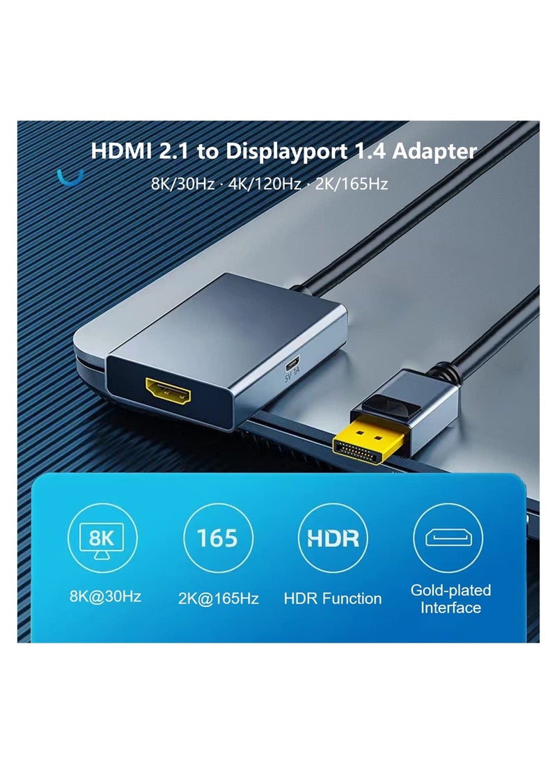SYOSI - HDMI to Displayport 8K Adapter with USB Power, HDMI 2.1 Female to DP 1.4 Male Converter Support 8K@30Hz/4K@120Hz/2K/144Hz for Xbox One/PS4/PS5/NS - Image 1