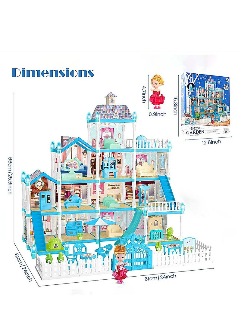 Doll House for Girls,13 Rooms Dollhouse with Dolls Figure, Puppies,Furnitures, Accessories, Doll House Building Toys, Toddler Playhouse Gift for for 3 4 5 6 7 8 9 10 Year Old Girls Toys (Blue)  - Image 2