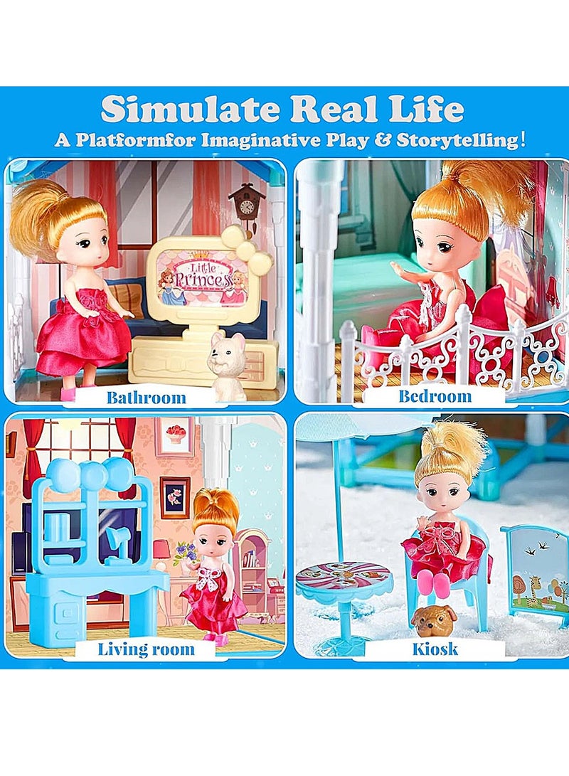 Doll House for Girls,13 Rooms Dollhouse with Dolls Figure, Puppies,Furnitures, Accessories, Doll House Building Toys, Toddler Playhouse Gift for for 3 4 5 6 7 8 9 10 Year Old Girls Toys (Blue)  - Image 5