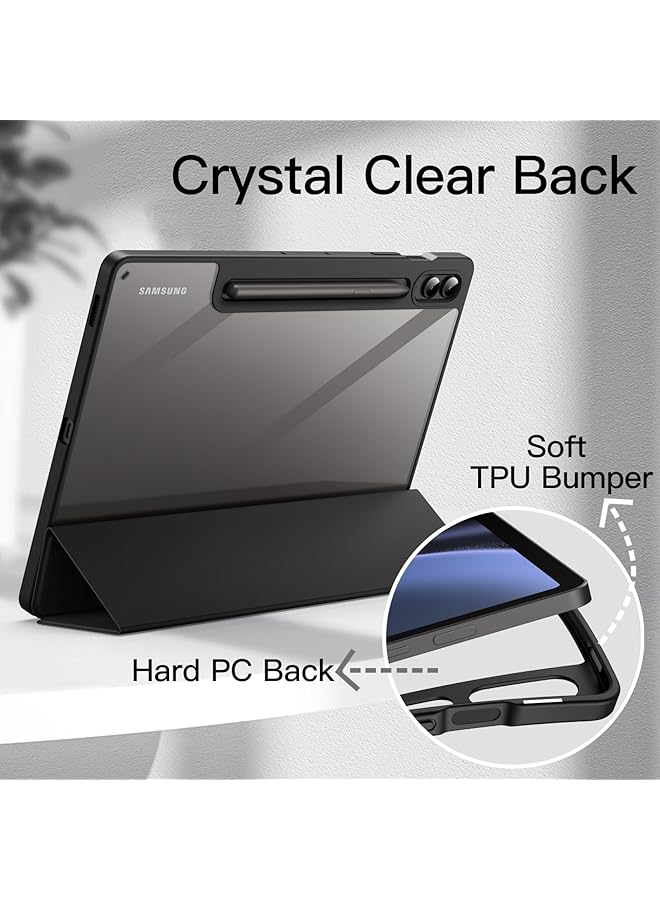 جي تيك حافظة لجهاز سامسونج جالكسي تاب S9 Fe+ S9 Fe Plus مقاس 12.4 بوصة مع حامل قلم S، غطاء خلفي شفاف صلب من البولي كربونات مع حامل ثلاثي الطيات وخاصية الاستيقاظ التلقائي باللون الأسود - Image 3