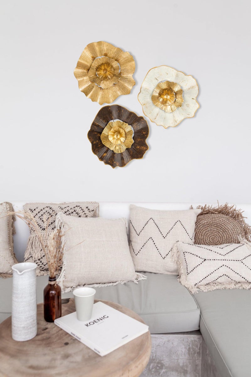 Briful 12" Gold Wall DÃ©cor Pack of 3 Metal Flower Plate Wall Art Modern Accent Hanging Wall Decorations For Home Office Bedroom Or Living Room Wall Sculptures - Image 5