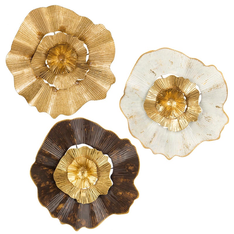Briful 12" Gold Wall DÃ©cor Pack of 3 Metal Flower Plate Wall Art Modern Accent Hanging Wall Decorations For Home Office Bedroom Or Living Room Wall Sculptures - Image 1
