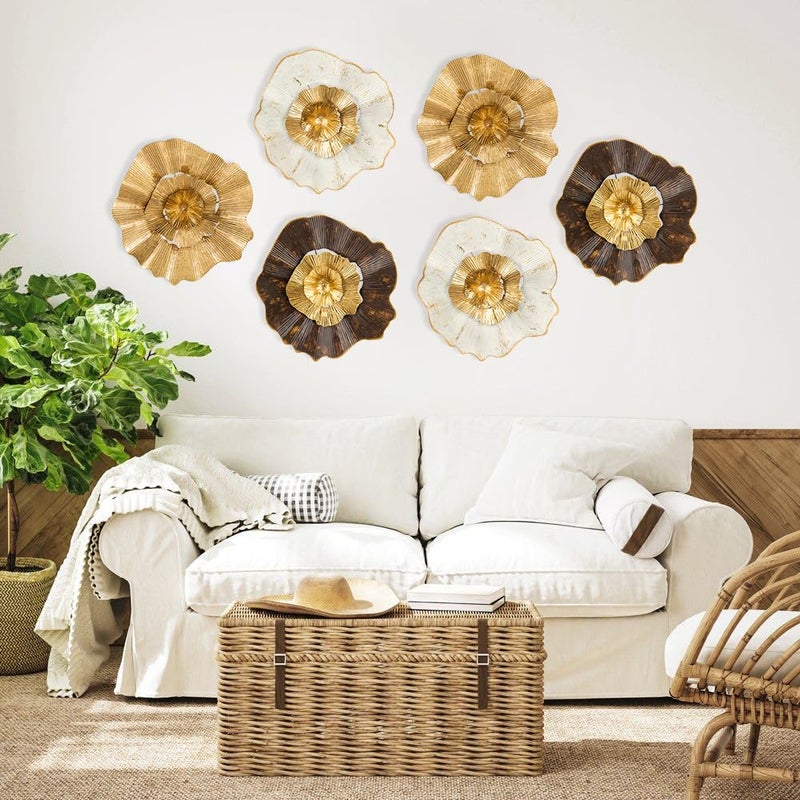 Briful 12" Gold Wall DÃ©cor Pack of 3 Metal Flower Plate Wall Art Modern Accent Hanging Wall Decorations For Home Office Bedroom Or Living Room Wall Sculptures - Image 2