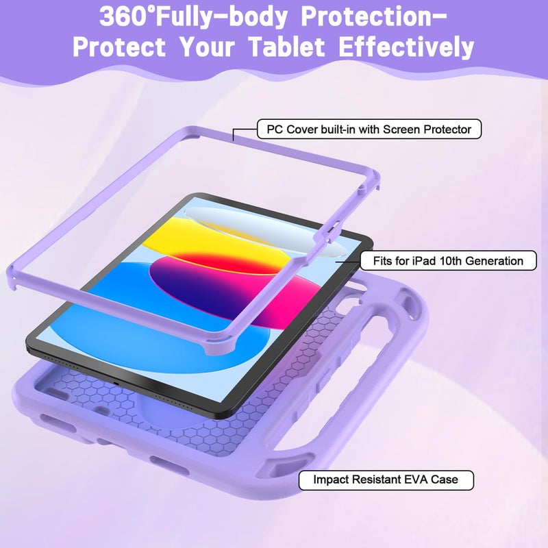 BMOUO Kids Case for iPad 11th Generation (A16) 11 Inch 2025/iPad 10th Generation 10.9" 2022 - with Screen Protector, Shockproof Handle Stand iPad 11th/10th Generation Case for Kids, Light Purple - Image 3