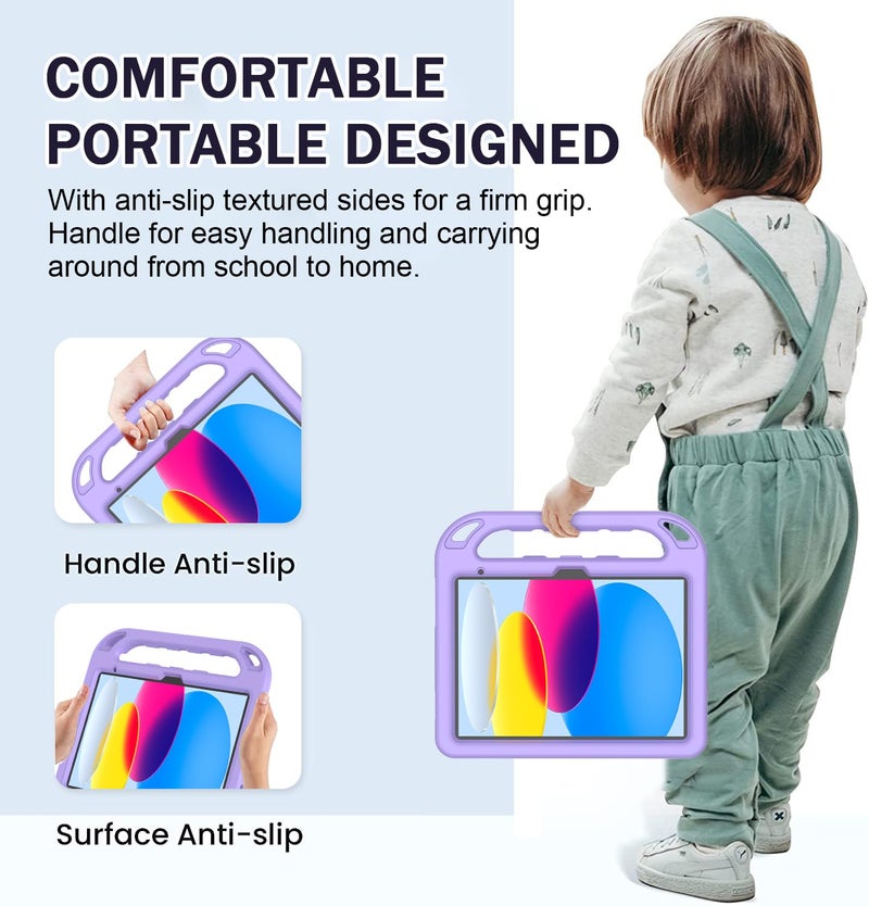 BMOUO Kids Case for iPad 11th Generation (A16) 11 Inch 2025/iPad 10th Generation 10.9" 2022 - with Screen Protector, Shockproof Handle Stand iPad 11th/10th Generation Case for Kids, Light Purple - Image 4