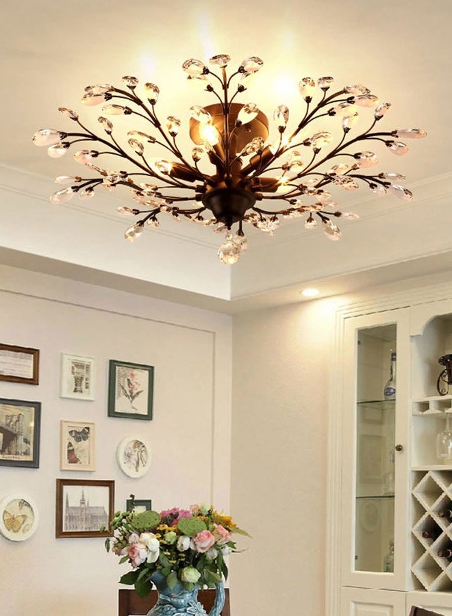 Ganeed Crystal Ceiling Light,Vintage Chandelier, Modern Elegant K9 Crystal Glass Chandelier Flush Mount Ceiling Lighting Fixture for Living Room Bedroom Restaurant Porch- Matte Black - 5 Lights - Image 3