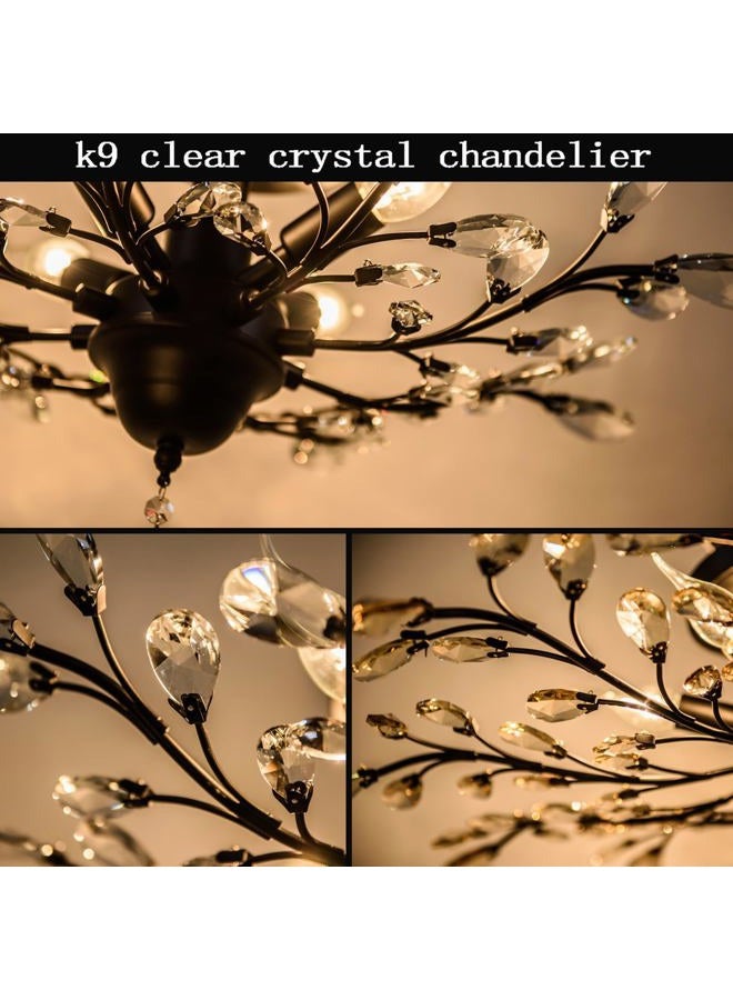 Ganeed Crystal Ceiling Light,Vintage Chandelier, Modern Elegant K9 Crystal Glass Chandelier Flush Mount Ceiling Lighting Fixture for Living Room Bedroom Restaurant Porch- Matte Black - 5 Lights - Image 5