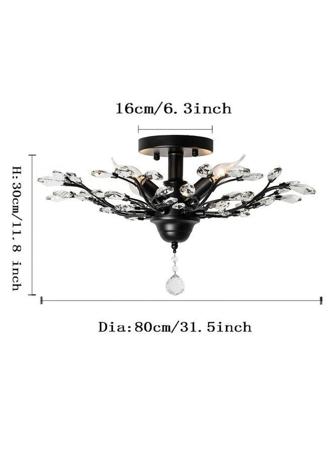 Ganeed Crystal Ceiling Light,Vintage Chandelier, Modern Elegant K9 Crystal Glass Chandelier Flush Mount Ceiling Lighting Fixture for Living Room Bedroom Restaurant Porch- Matte Black - 5 Lights - Image 4