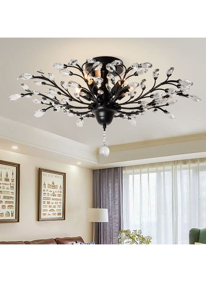 Ganeed Crystal Ceiling Light,Vintage Chandelier, Modern Elegant K9 Crystal Glass Chandelier Flush Mount Ceiling Lighting Fixture for Living Room Bedroom Restaurant Porch- Matte Black - 5 Lights - Image 1
