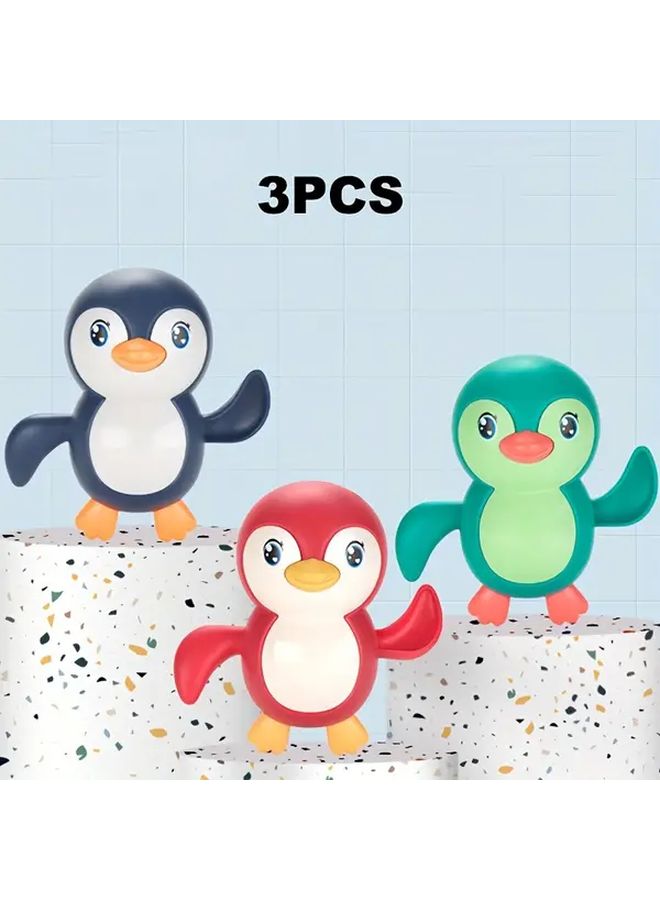 3pcs Baby Bath Toy Wind Up Swimming Penguin Cartoon Plaything For Christmas Gift - Image 1