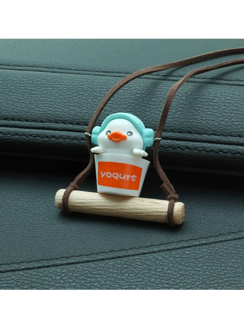 Car Mirror Hanging Accessories, Creative Bathing Swing Duck Rear View Mirror Accessories for Teens Women Men Car Decor Pendant Car Charm Truck Decorations (with Wooden Swing) - Image 2