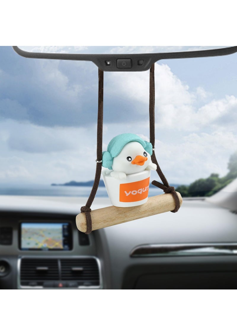Car Mirror Hanging Accessories, Creative Bathing Swing Duck Rear View Mirror Accessories for Teens Women Men Car Decor Pendant Car Charm Truck Decorations (with Wooden Swing) - Image 1