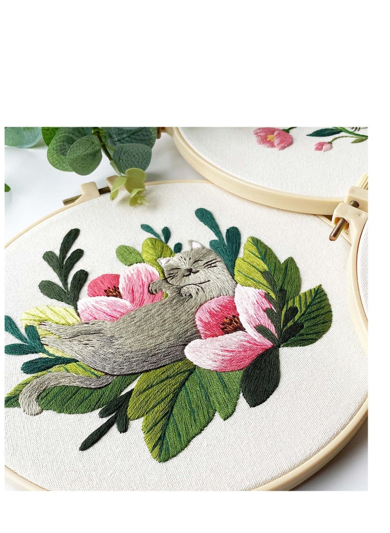 Cat Embroidery Kit, Adult Embroidery Kit, DIY Adult Beginner Cross Stitch Kits Set of 3 Patterns, with 3 Sets of Threads, Needles and Instruction Manual - Image 5