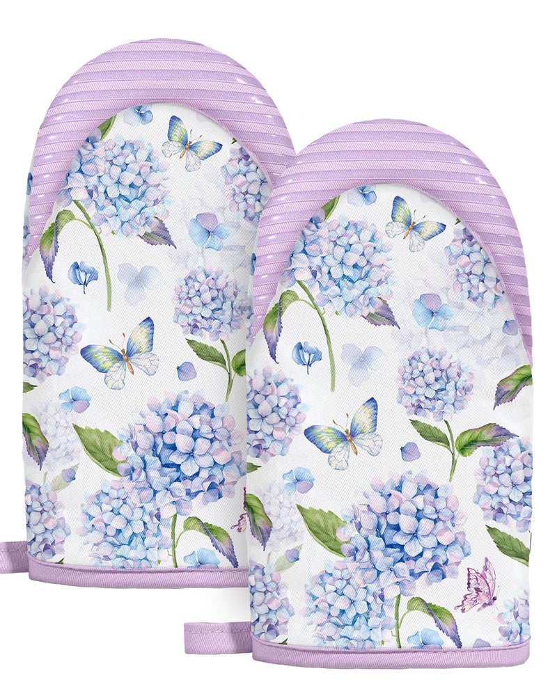 Slohif Butterfly Mini Oven Mitts Set â€“ Purple Flower Extended Short Heat Resistant Kitchen Gloves for Women, 100% Cotton Oven Mitts with Silicone Grips, Non-Slip and Thick Durable for Cooking & Baking - Image 1