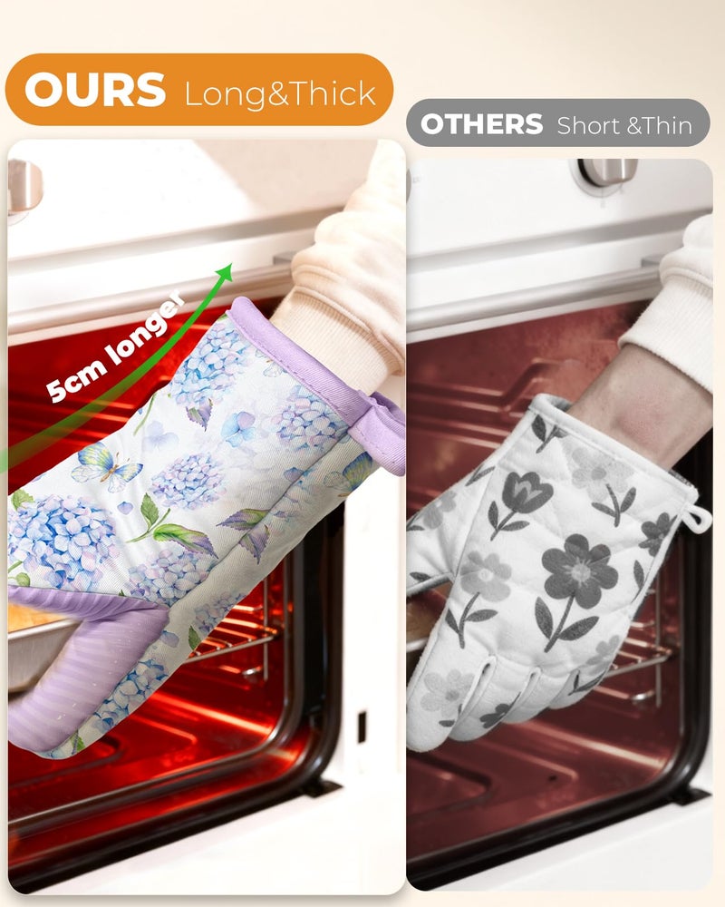 Slohif Butterfly Mini Oven Mitts Set â€“ Purple Flower Extended Short Heat Resistant Kitchen Gloves for Women, 100% Cotton Oven Mitts with Silicone Grips, Non-Slip and Thick Durable for Cooking & Baking - Image 3
