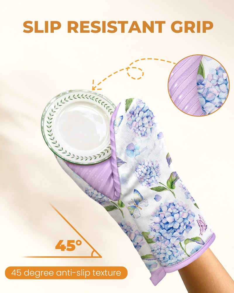 Slohif Butterfly Mini Oven Mitts Set â€“ Purple Flower Extended Short Heat Resistant Kitchen Gloves for Women, 100% Cotton Oven Mitts with Silicone Grips, Non-Slip and Thick Durable for Cooking & Baking - Image 4